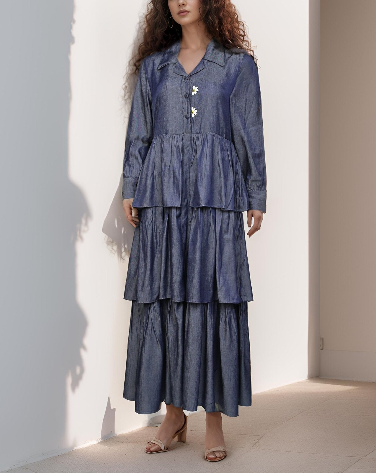 DENIM LONG TIERED DRESS