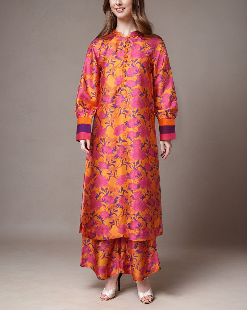 Inayat Pret Printed Silk 2 Piece Suit Marigold