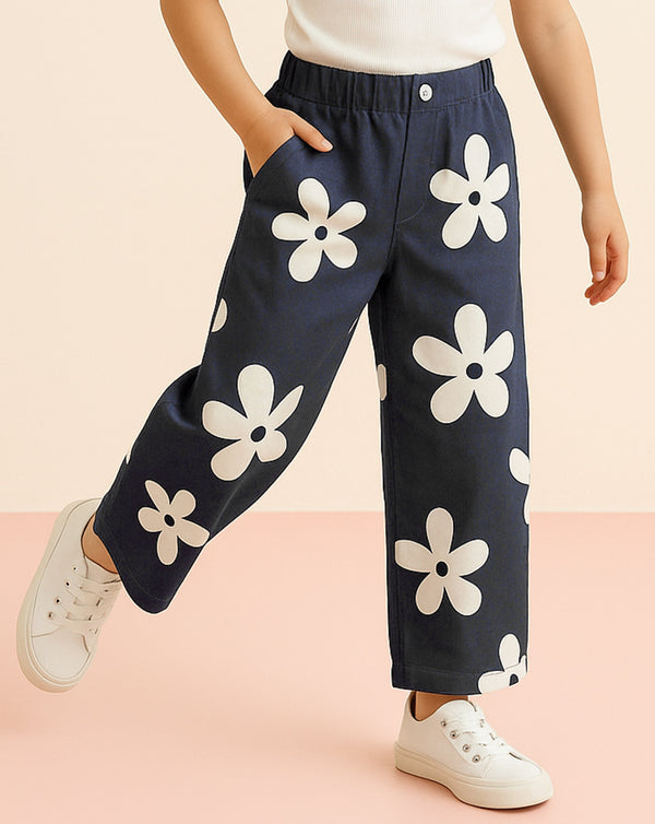 GIRLS DENIM FLORAL PANTS