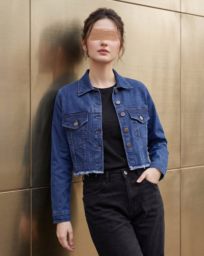 FRAYED DENIM CROP JACKET