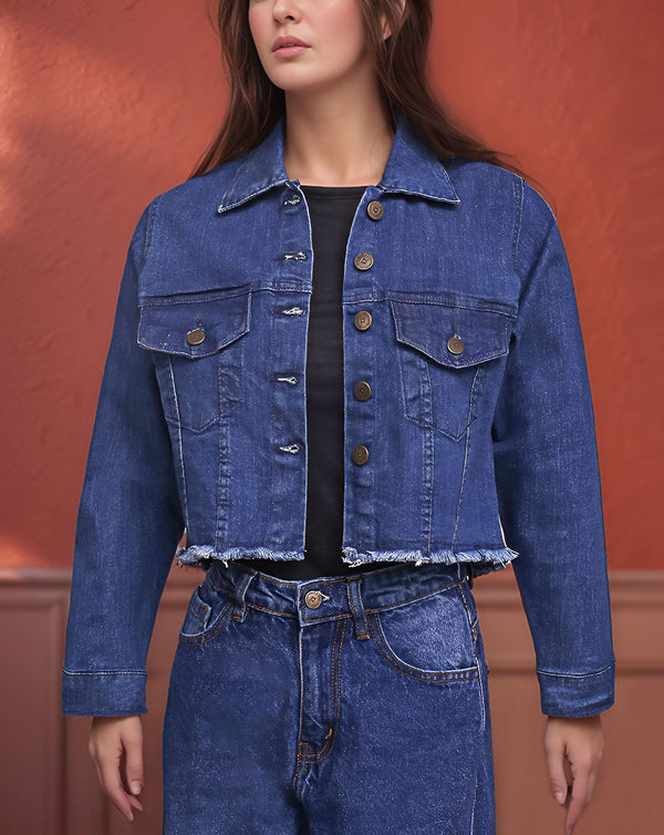 FRAYED DENIM CROP JACKET