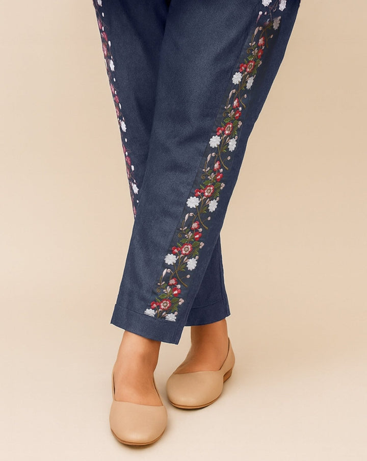 DENIM EMBROIDERED STRAIGHT PANT - Polkadots - 11443PD-072376 - DENIM EMBROIDERED STRAIGHT PANT