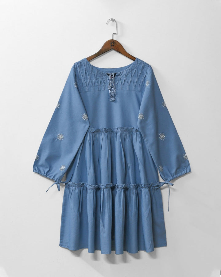 DENIM EMBROIDERED TOP - Polkadots - 12179MN-084005 - DENIM EMBROIDERED TOP