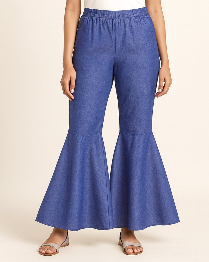 DENIM FLARE TROUSER - Polkadots - 13924PD-220896 - DENIM FLARE TROUSER