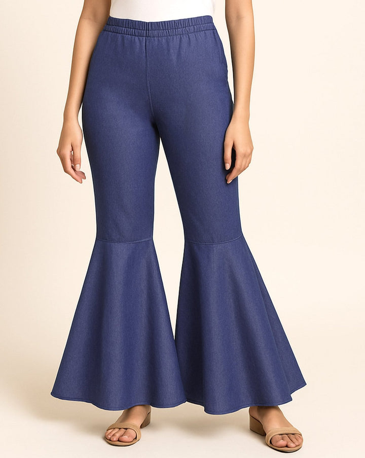 DENIM FLARE TROUSER - Polkadots - 13924PD-220896 - DENIM FLARE TROUSER