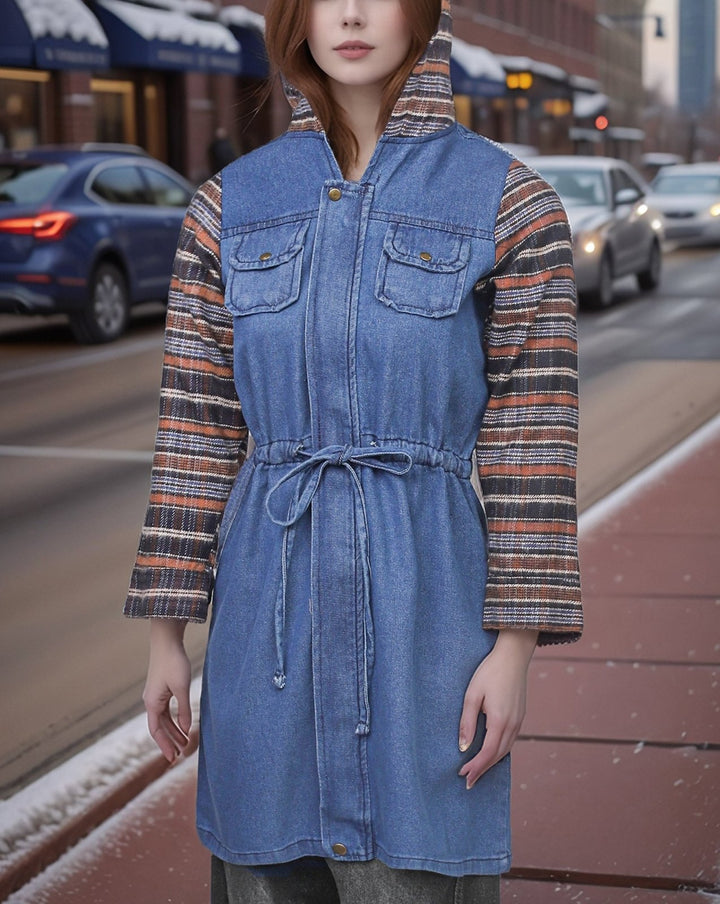 DENIM HOODIE COAT - Polkadots - 13099DZ-205490 - DENIM HOODIE COAT