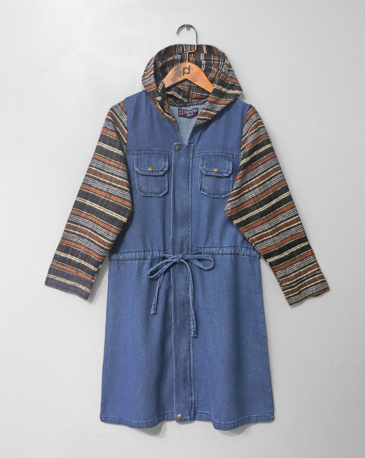 DENIM HOODIE COAT - Polkadots - 13099DZ-205490 - DENIM HOODIE COAT