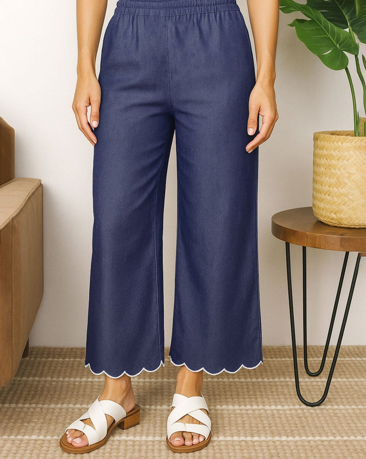 DENIM STRAIGHT PANTS - Polkadots - 10573PD-237245 - DENIM STRAIGHT PANTS