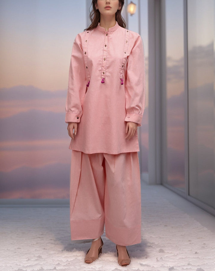 FARSHI SHALWAR 2 PIECE SUIT - Polkadots - 14861AR-235816 - FARSHI SHALWAR 2 PIECE SUIT