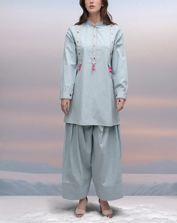 FARSHI SHALWAR 2 PIECE SUIT - Polkadots - 14861AR-235813 - FARSHI SHALWAR 2 PIECE SUIT