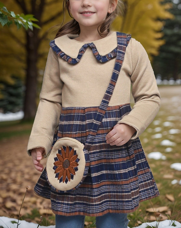 GIRLS CHECKERED TOP WITH BAG - Polkadots - 13917HG2-234239 - GIRLS CHECKERED TOP WITH BAG