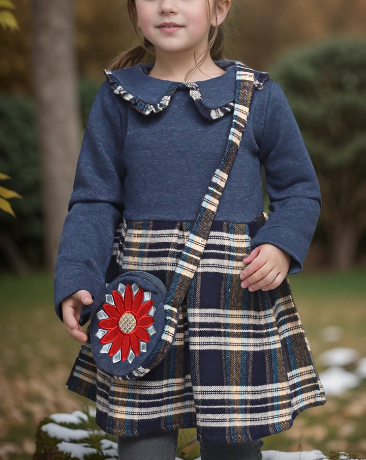 GIRLS CHECKERED TOP WITH BAG - Polkadots - 13917HG2-234244 - GIRLS CHECKERED TOP WITH BAG