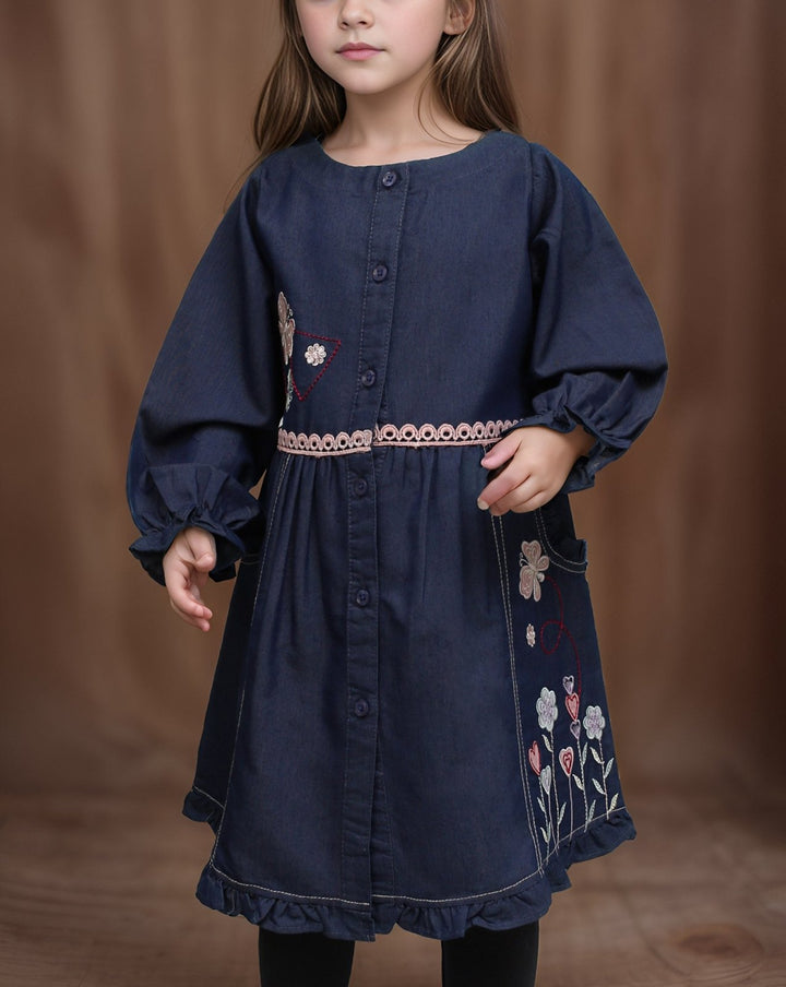 GIRLS DENIM EMBROIDERED TOP - Polkadots - 13796HG - 218679 - GIRLS DENIM EMBROIDERED TOP