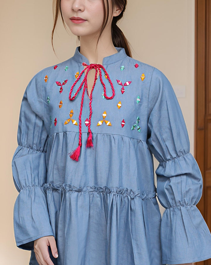 GIRLS DENIM TOP - Polkadots - 12501AR - 190389 - GIRLS DENIM TOP