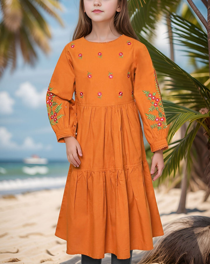 GIRLS EMBROIDERED KURTI - Polkadots - 12943PG - 227137 - GIRLS EMBROIDERED KURTI