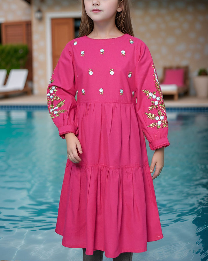GIRLS EMBROIDERED KURTI - Polkadots - 12943PG - 227142 - GIRLS EMBROIDERED KURTI