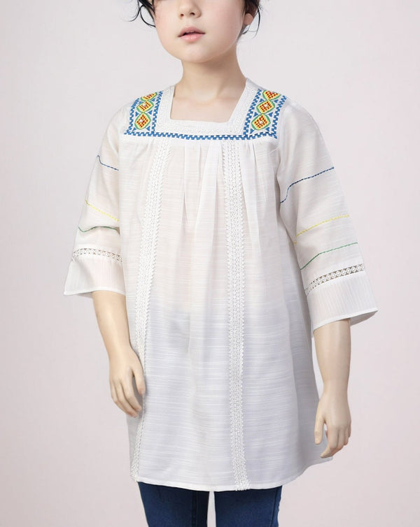 GIRLS EMBROIDERED KURTI - Polkadots - 11319PD - 065287 - GIRLS EMBROIDERED KURTI
