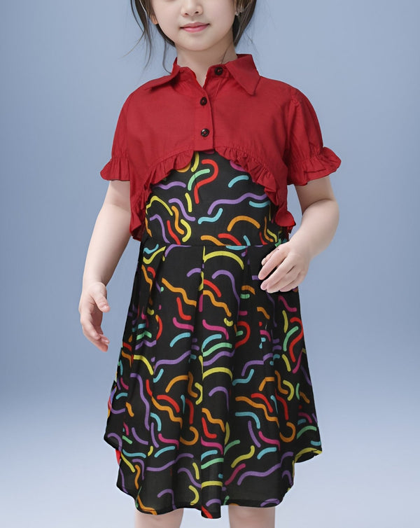 GIRLS FLARE DRESS WITH OVER JACKET - Polkadots - 13397PD2 - 218284 - GIRLS FLARE DRESS WITH OVER JACKET
