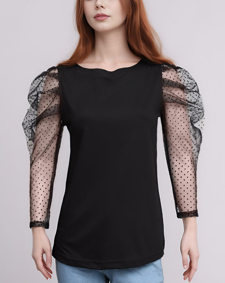 PUFF SLEEVES TOP - Polkadots - 10705AY-053169 - PUFF SLEEVES TOP