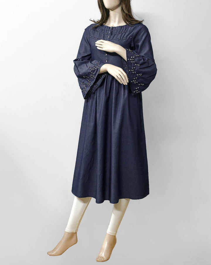DENIM EMBROIDERED TOP - Polkadots - 12192AR-084264 - DENIM EMBROIDERED TOP