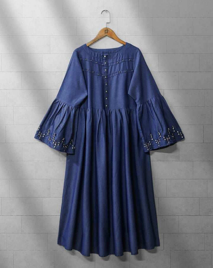 DENIM EMBROIDERED TOP - Polkadots - 12192AR-084267 - DENIM EMBROIDERED TOP