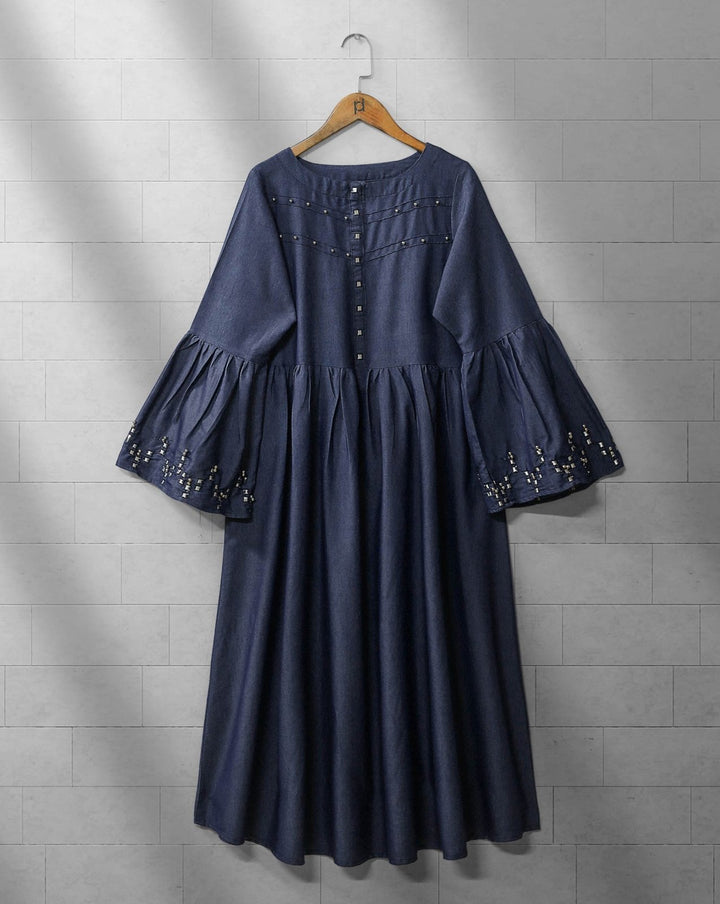 DENIM EMBROIDERED TOP - Polkadots - 12192AR-191547 - DENIM EMBROIDERED TOP