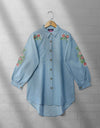 DENIM EMBROIDERED TOP - Polkadots - 13012HG-203582 - DENIM EMBROIDERED TOP
