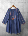 | DENIM EMBROIDERED TOP | - Polkadots - 12228HG-084905 - | DENIM EMBROIDERED TOP |