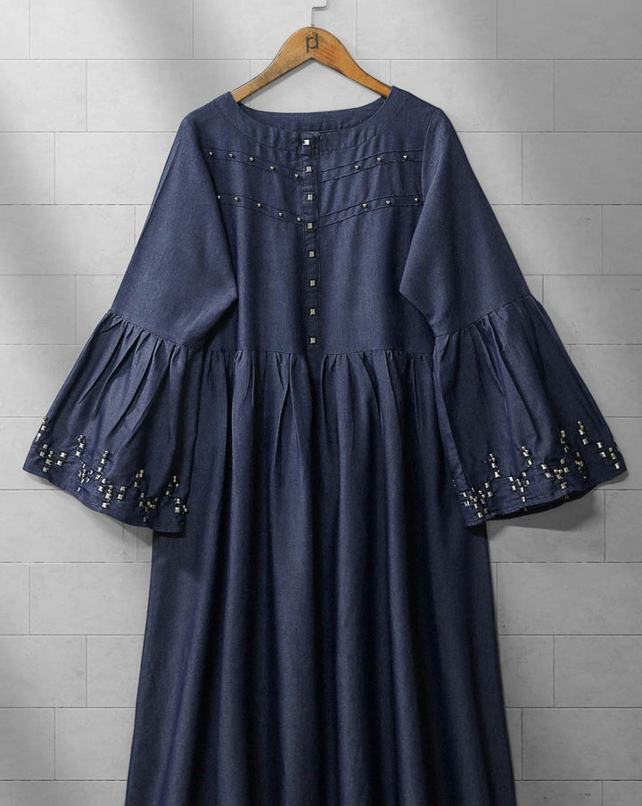 DENIM EMBROIDERED TOP - Polkadots - 12192AR-084264 - DENIM EMBROIDERED TOP