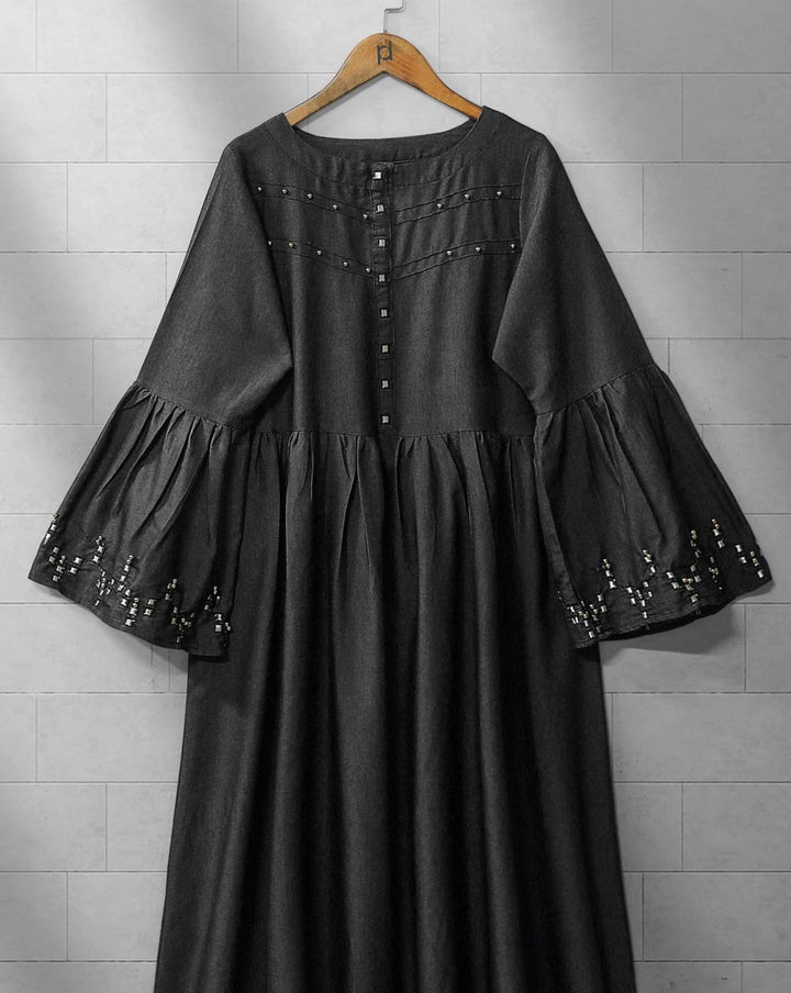 DENIM EMBROIDERED TOP - Polkadots - 12192AR-084267 - DENIM EMBROIDERED TOP