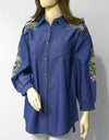 DENIM EMBROIDERED TOP - Polkadots - 13012HG-203582 - DENIM EMBROIDERED TOP