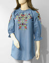 DENIM OFF SHOULDER TOP - Polkadots - 13106MN-205702 - DENIM OFF SHOULDER TOP