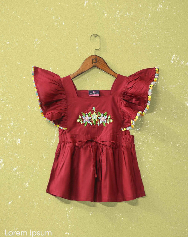GIRLS BUTTERFLY SLEEVES TOP - Polkadots - 11708HG-210556 - GIRLS BUTTERFLY SLEEVES TOP