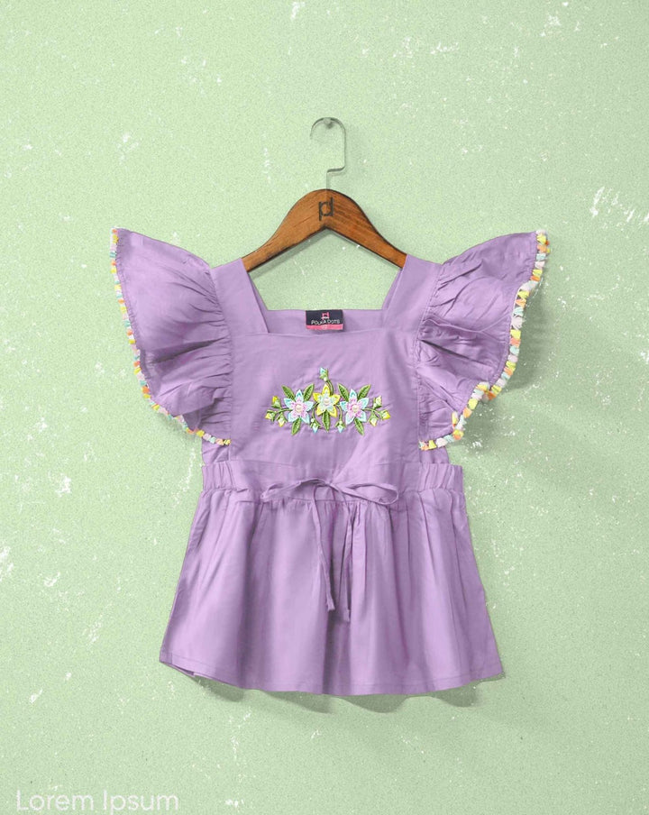 GIRLS BUTTERFLY SLEEVES TOP - Polkadots - 11708HG-210551 - GIRLS BUTTERFLY SLEEVES TOP