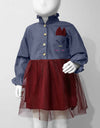 GIRLS DENIM TULLE DRESS - Polkadots - 13108AY-205765 - GIRLS DENIM TULLE DRESS