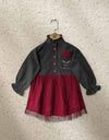GIRLS DENIM TULLE DRESS - Polkadots - 13108AY-205760 - GIRLS DENIM TULLE DRESS