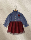 GIRLS DENIM TULLE DRESS - Polkadots - 13108AY-205765 - GIRLS DENIM TULLE DRESS