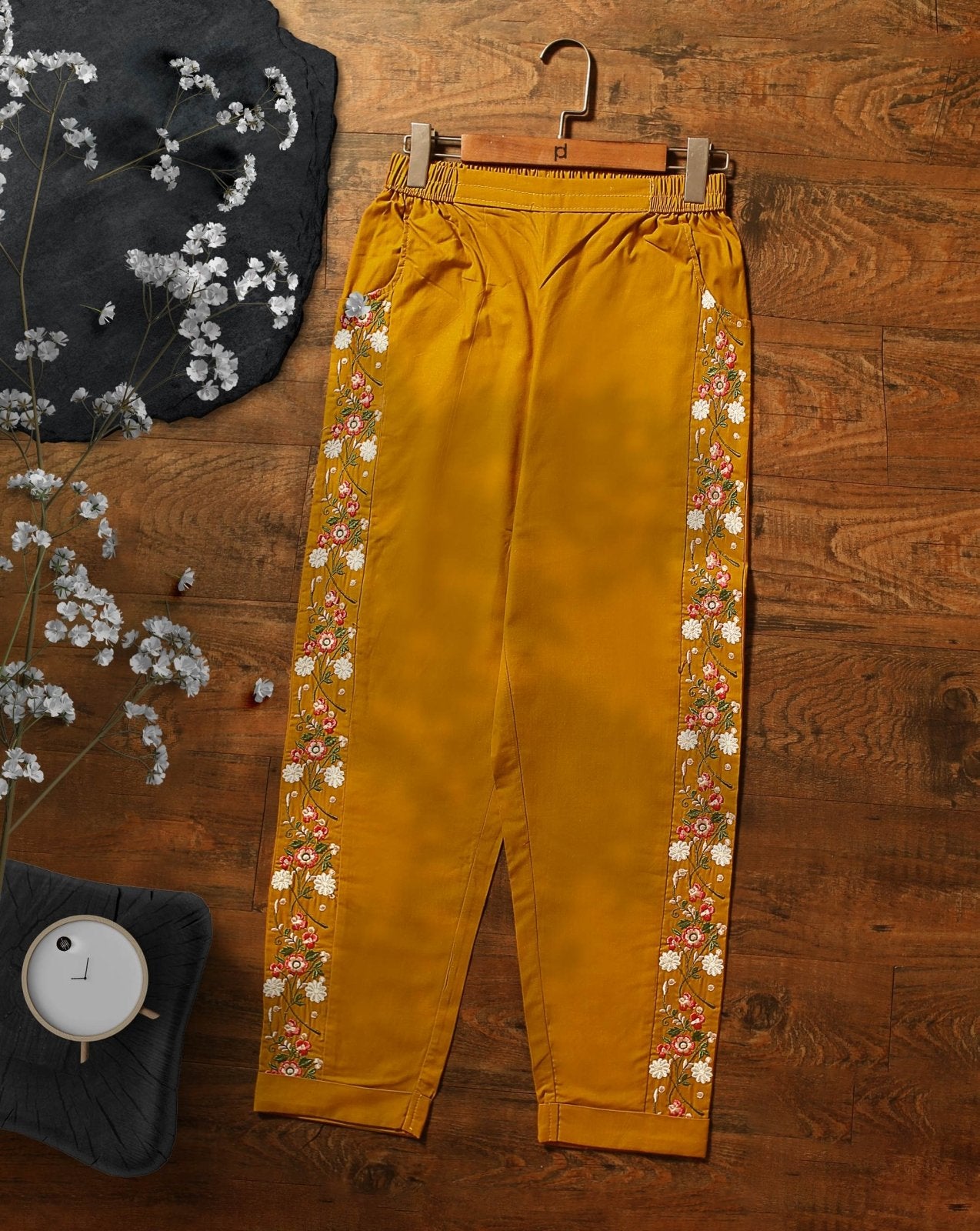 Embroidered Straight Pants - Stylish Bottoms for Women – Polkadots